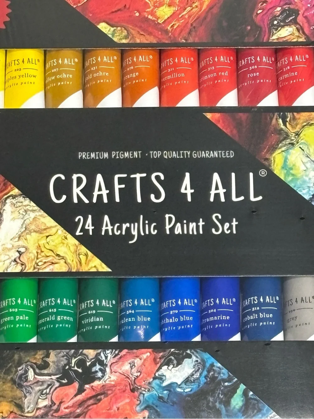 Crafts 4 All 24 Acrylic Paint Set Multicolor w/ 3 Brushes - NEW